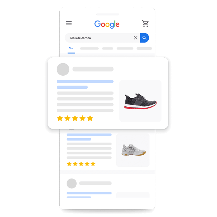ilustração de um produto integrado a pesquisa Google
