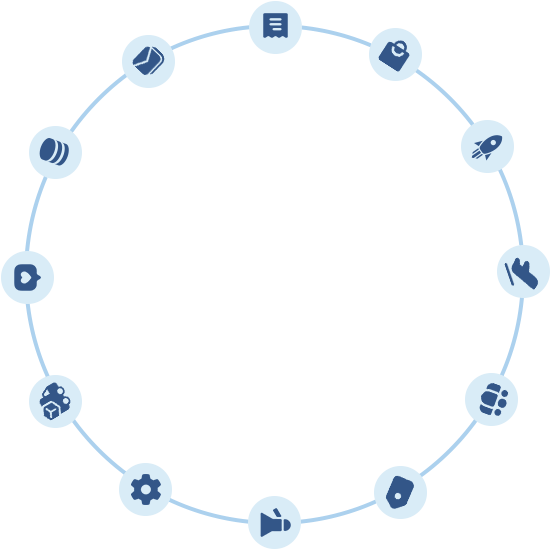 Mandala composta de ícones que representam o escossistema Tray