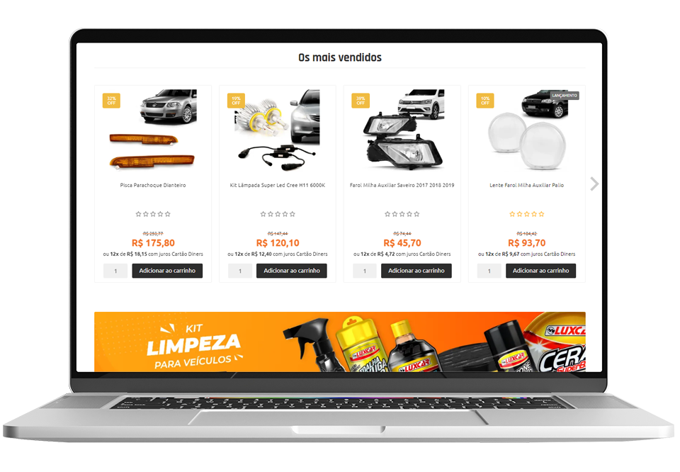 Notebook com uma loja virtual Tray na tela