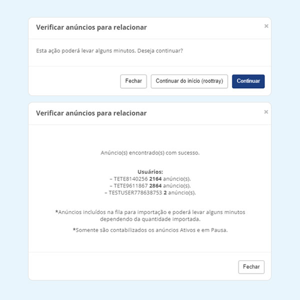 Tela de importação de produtos do mercado livre para loja virtual tray