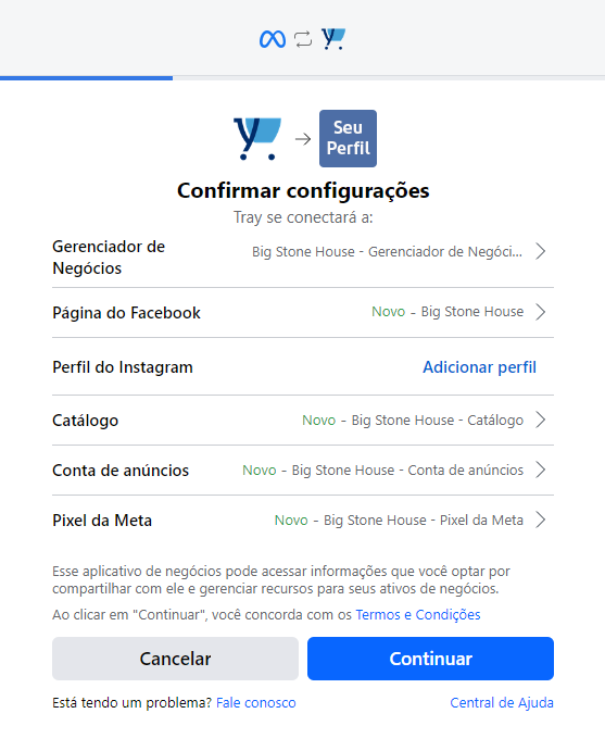 Integração Meta dentro do painel Tray