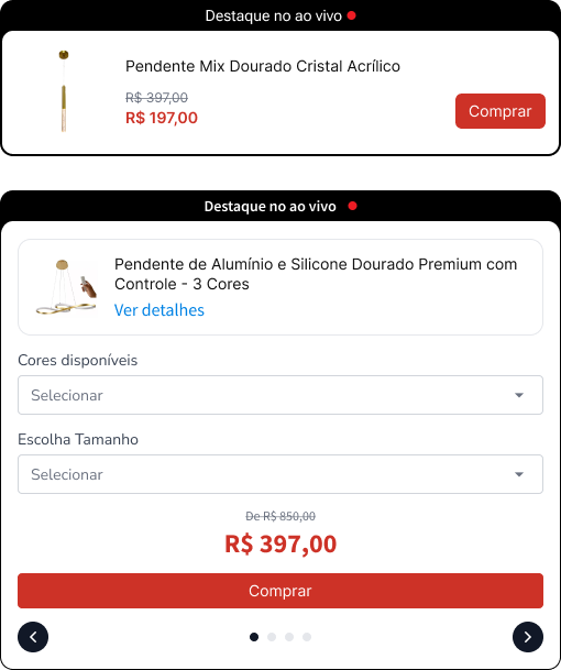 Mecânica de adicionar o produto ao carrinho direto dos destaques do liveshop tray