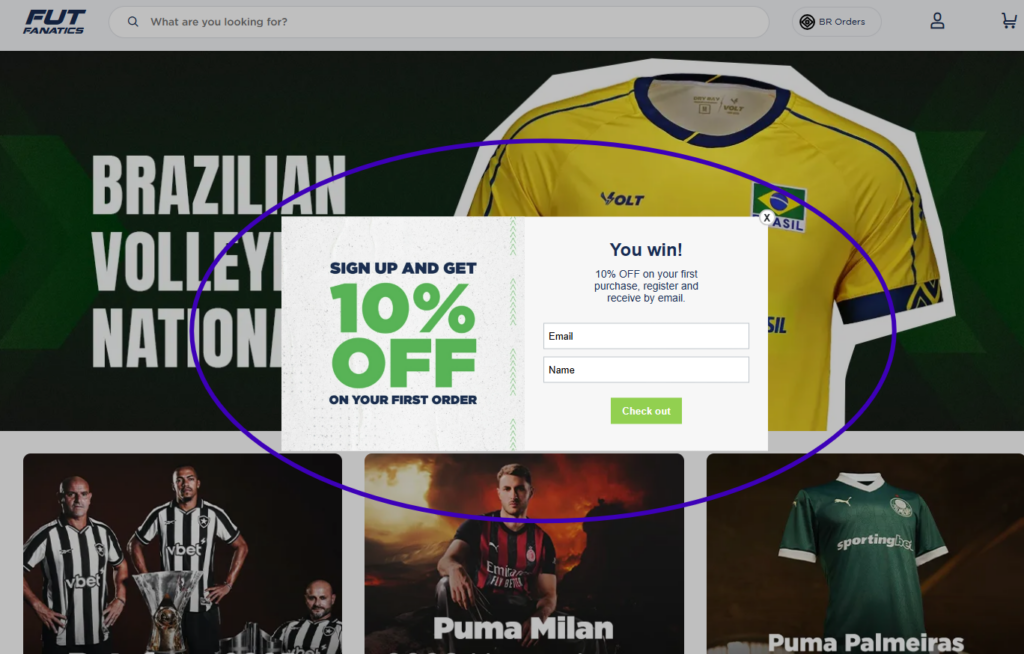 Exemplo de Pop-ups da loja Tray Fut Fanatics