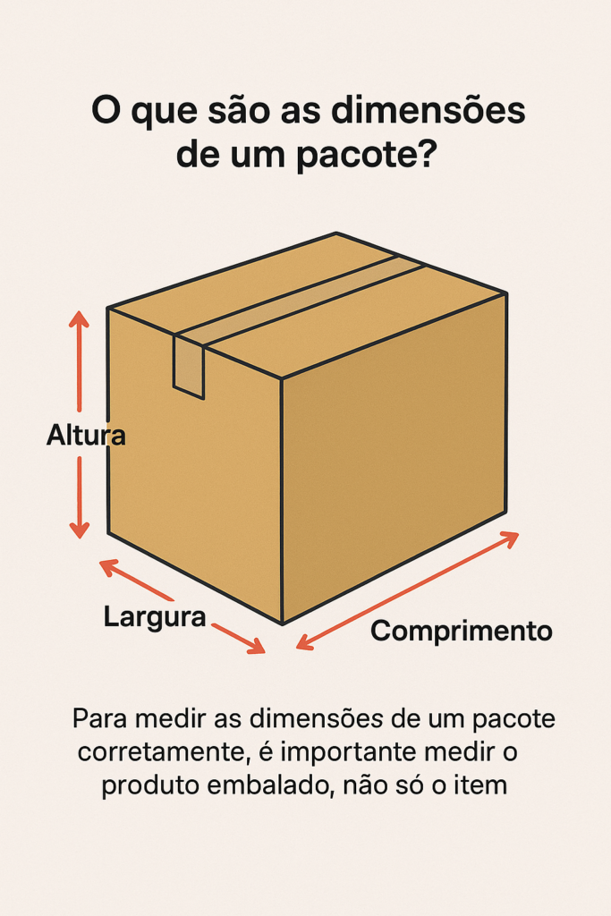 Imagem que mostra as dimensões de um pacote