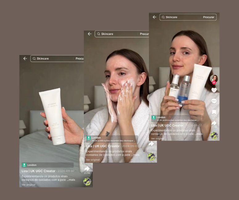 A imagem mostra prints de um vídeo de skincare do TikTok
