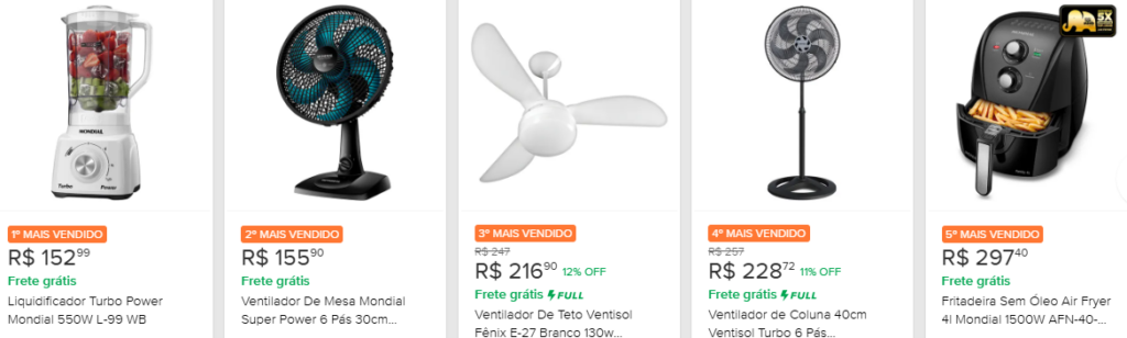 Produtos mais vendidos do Mercado Livre: Casa e elettônicos