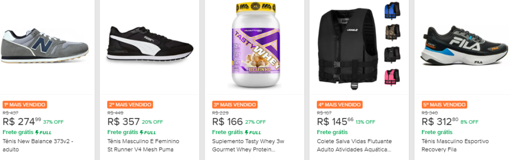 Produtos mais vendidos do Mercado Livre: Esportes e Fitness  