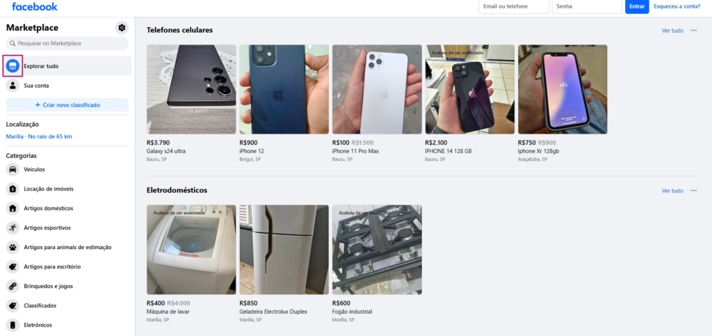 Como acessar o Facebook Marketplace