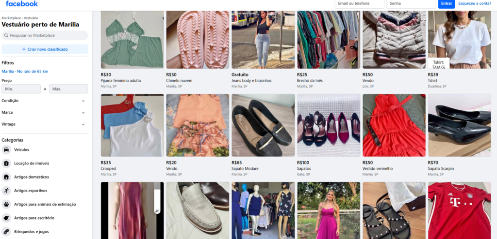 Categorias no Facebook Marketplace