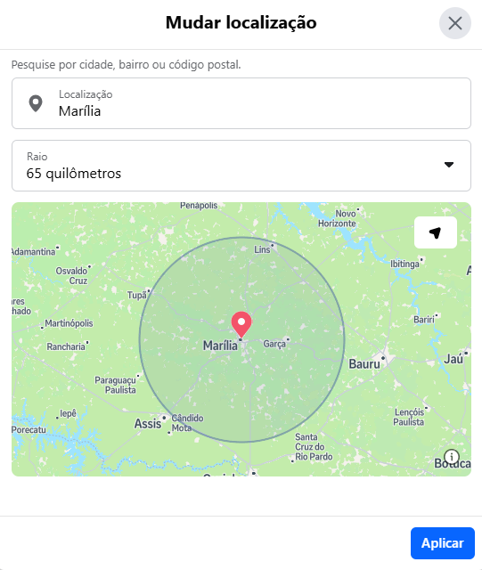 Localização do Facebook Marketplace