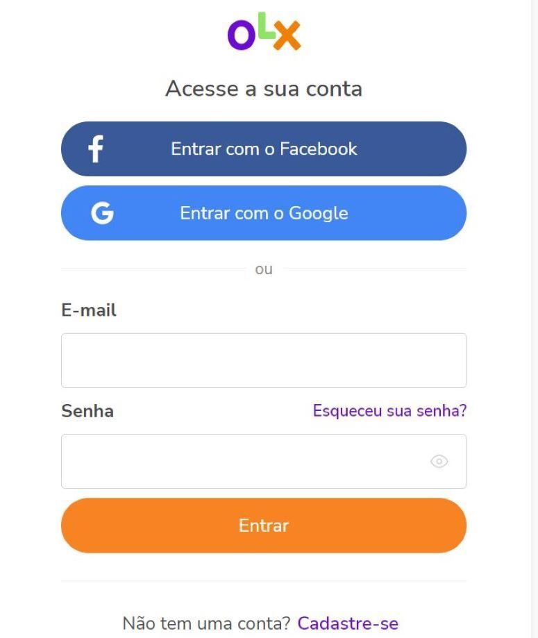 Como vender na OLX - Entrar na conta OLX