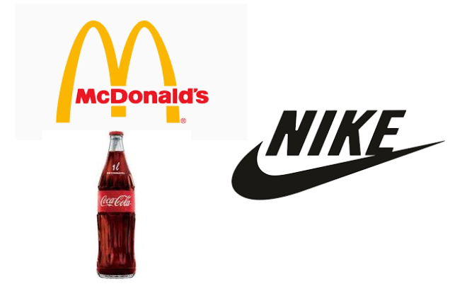 A imagem mostra três exemplos de marcas registradas mistas que possuem texto e símbolo: Mc Donalds, Nike e Coca Cola.