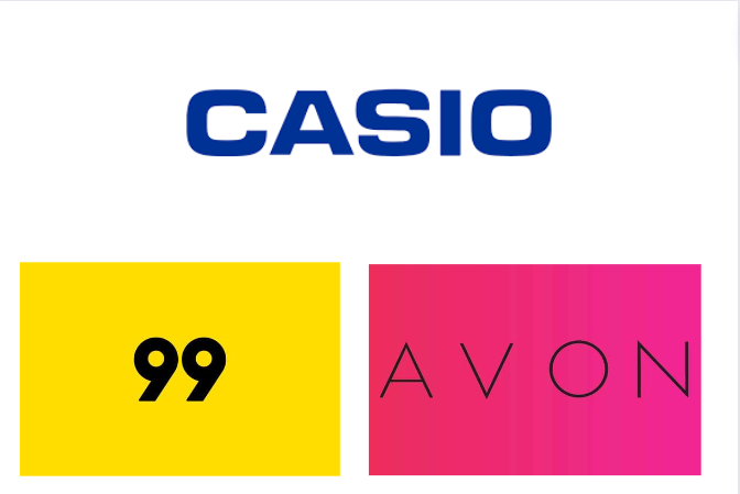 a imagem mostra três marcas nominativas, são elas: Avon, Casio e 99. 