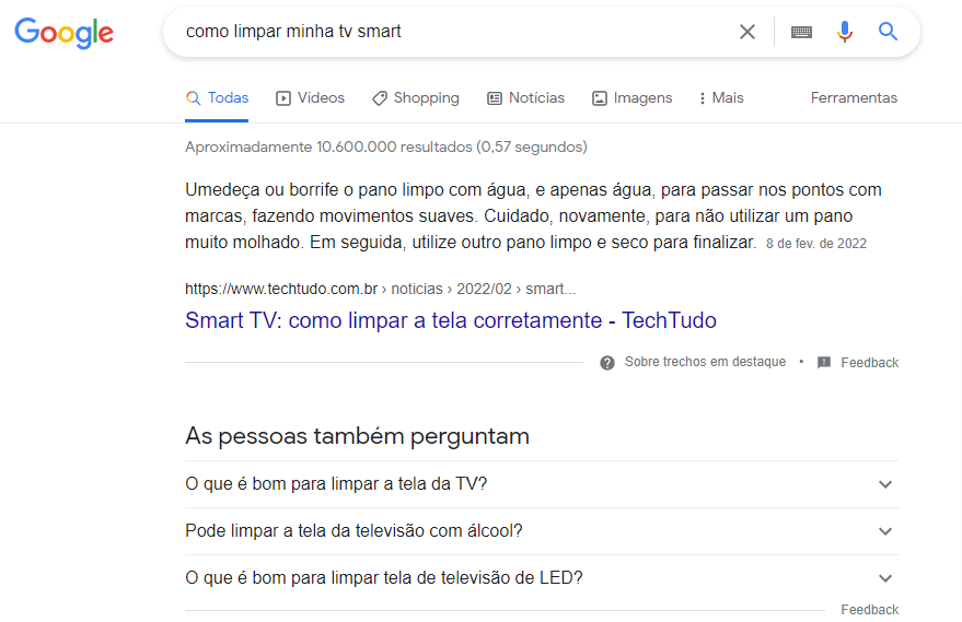 Busca no Google "Como limpar minha tv smart"