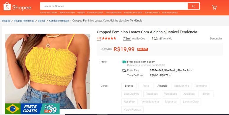 Cropped R$ 15 preço mínimo para revenda R$ 30