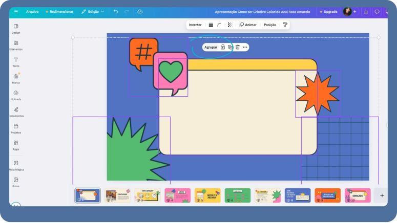 Exemplo de agrupar no canva