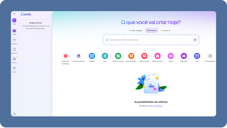 Exemplo tela inicial do Canva. 