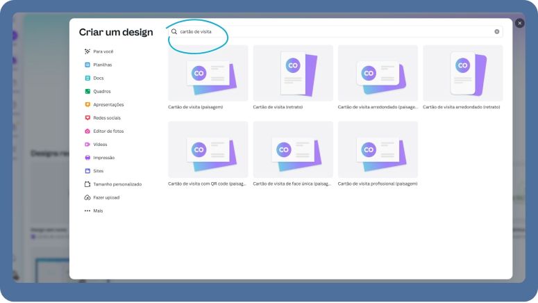 Exemplo de cartão de visita no  canva 