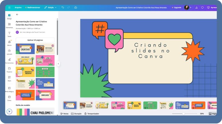 Exemplo de slides no Canva