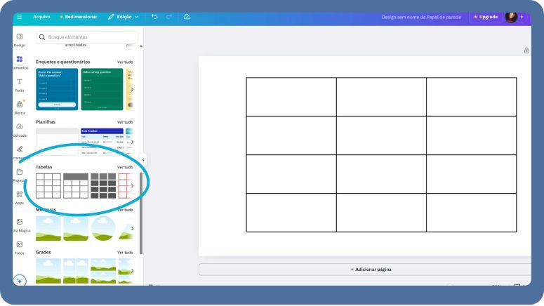 Exemplo de tabela no Canva