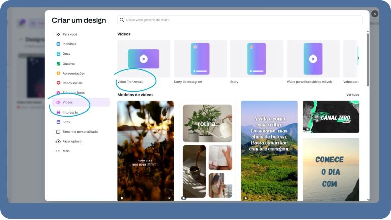 Exemplo de editar vídeos no Canva