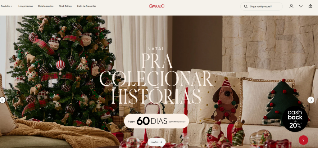 Print do site da camicado 