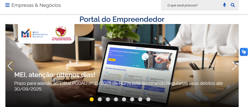 A imagem mostra um print do portal do empreendedor