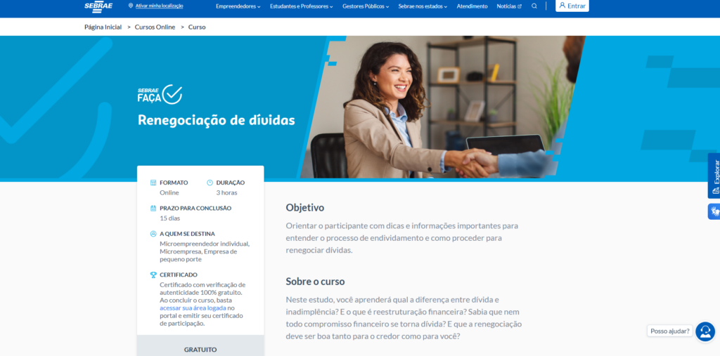 Curso sobre renegociação de dívidas