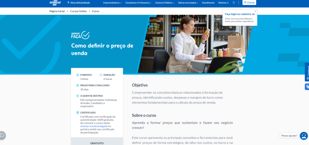 curso: como definir o preço de venda