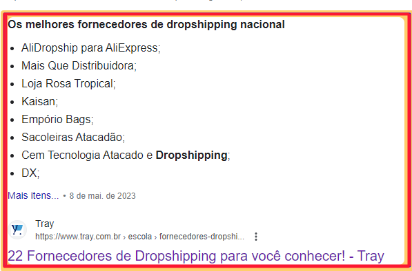 resposta do google para melhores fornecedores de dropshipping nacional