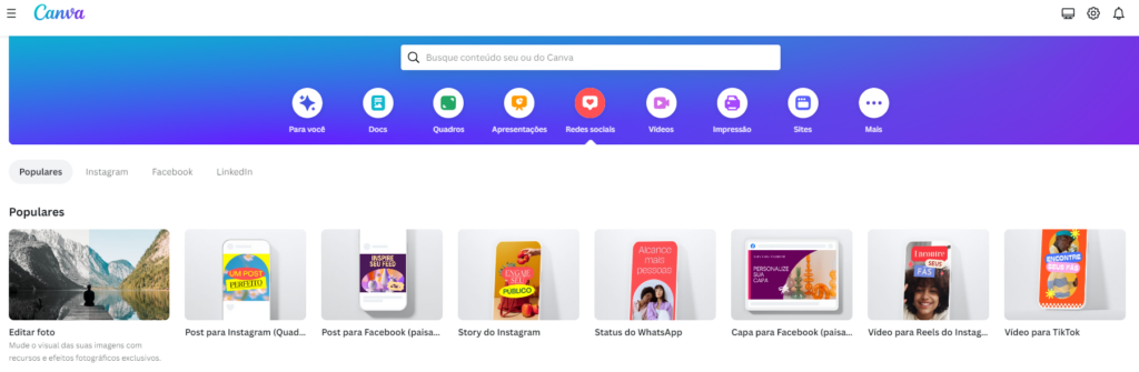 Começar um design no Canva