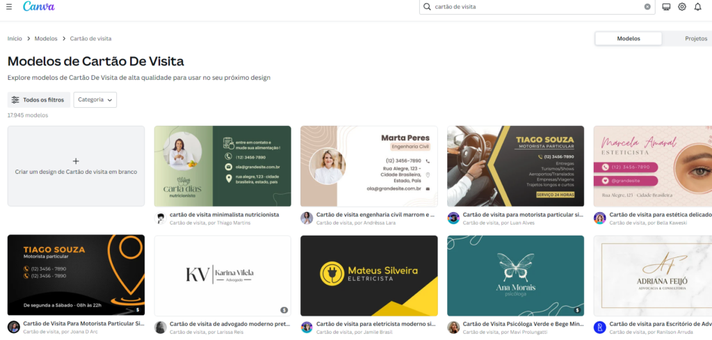 Modelos de cartão de visita