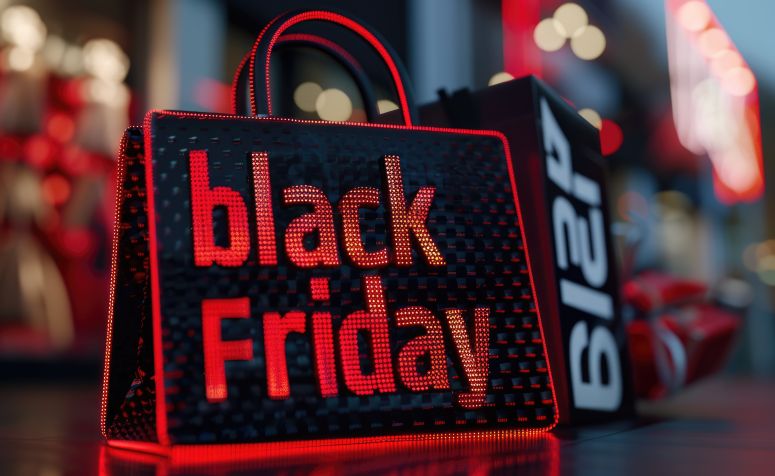 Sacola de compras em leds escrito Black Friday