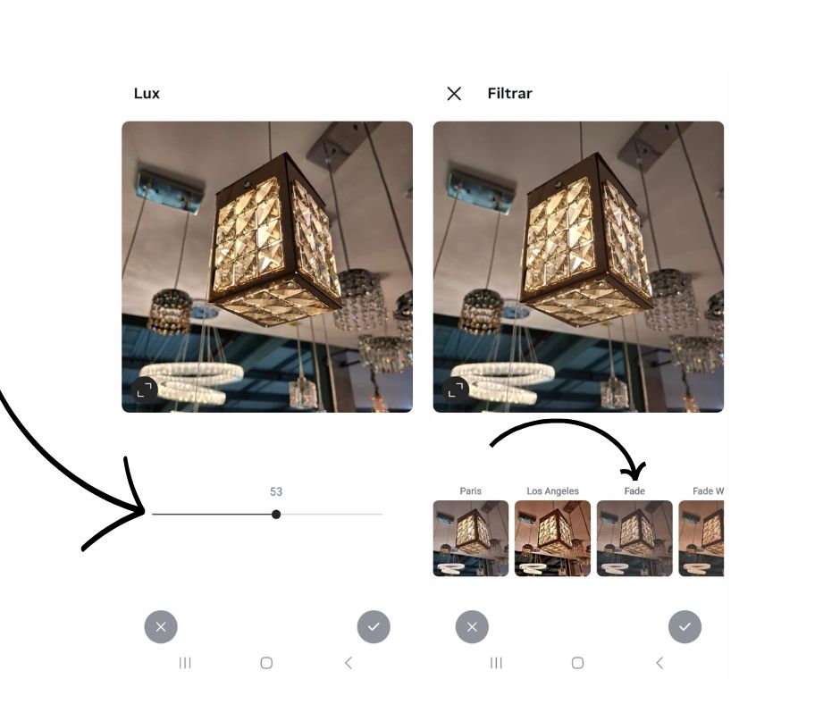 A imagem mostra um exemplo de postagem na qual o usuário muda o contraste da imagem e também escolhe um filtro.