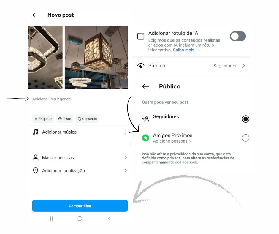 Imagem mostra como finalizar uma postagem no Instagram pelo app.