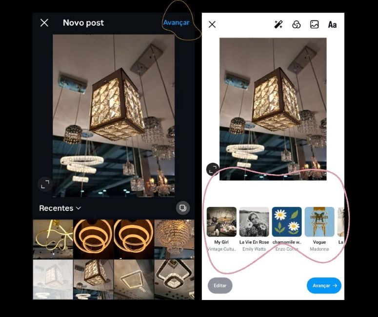 As imagens mostram o passo a passo, para postar no Instagram via aplicativo.