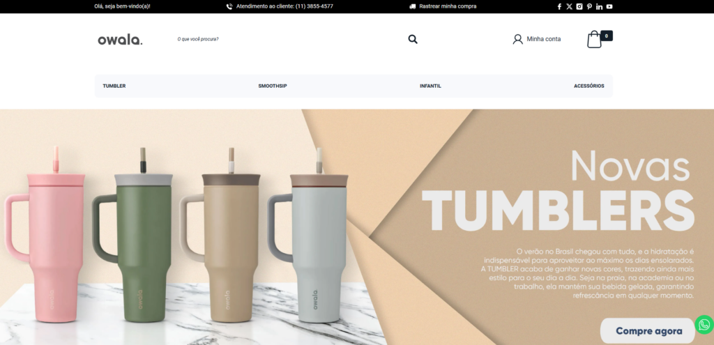 Exemplo de loja virtual própria que usa a Tray como plataforma de e-commerce - Owala
