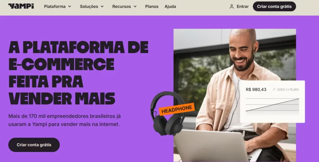 a imagem representa a página principal da plataforma de e-commerce Yampi