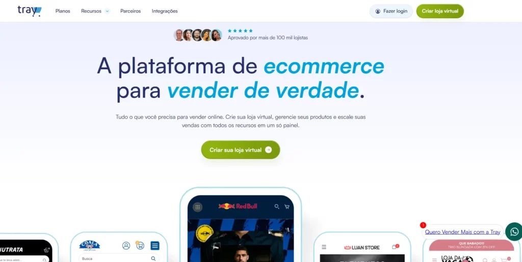 a imagem representa a página principal da plataforma de e-commerce Tray, A melhor plataforma de e-commerce do Brasil em 2026