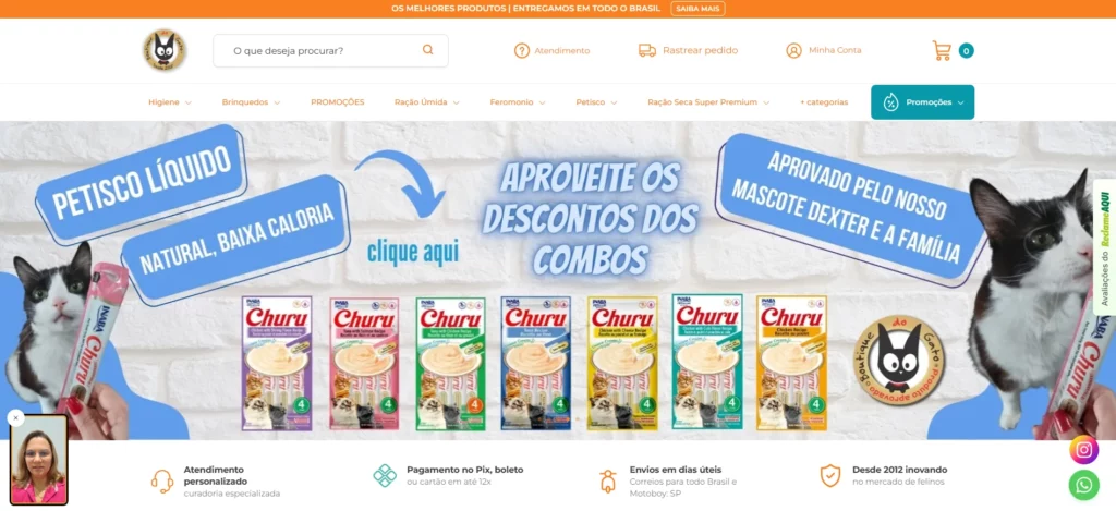 Exemplo de como vender na internet utilizando um site criado na plataforma de e-commerce Tray. A imagem mostra a home da loja online Boutique de Gato