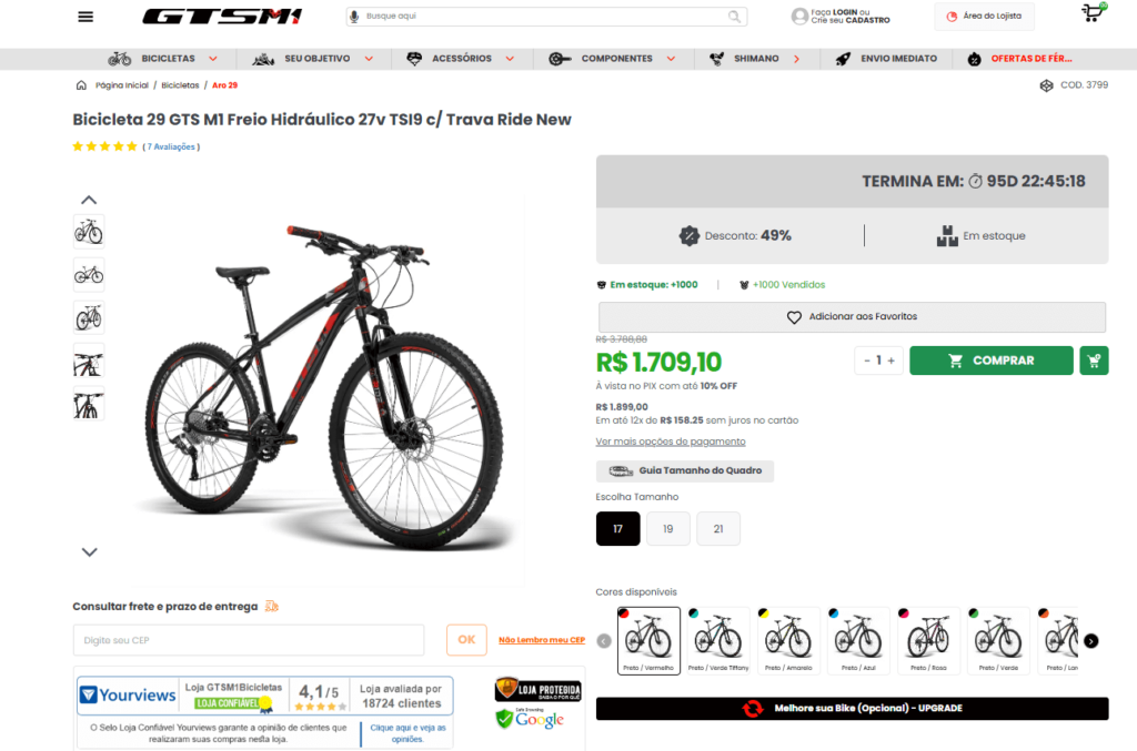 A imagem exemplifica um cadastro de produto bem executado pelo site GTSM1 função esencial para vendas pela internet