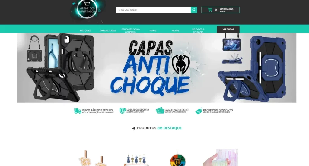 Imagem da loja virtual dropshipping Vitrine dos Importados criada e gerenciada na plataforma de e-commerce Tray