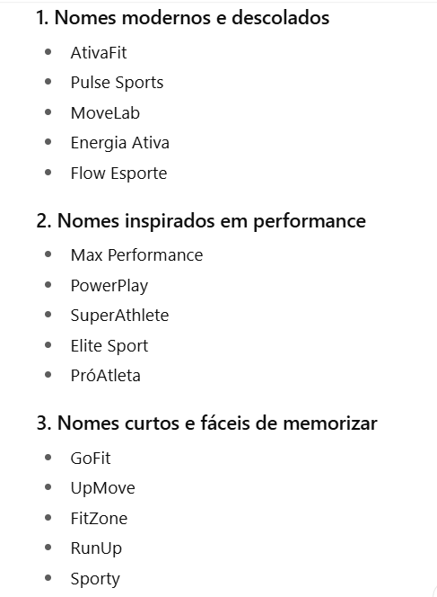 A imagem mostra exemplos de nomes fornecidos pelo ChatGPT
