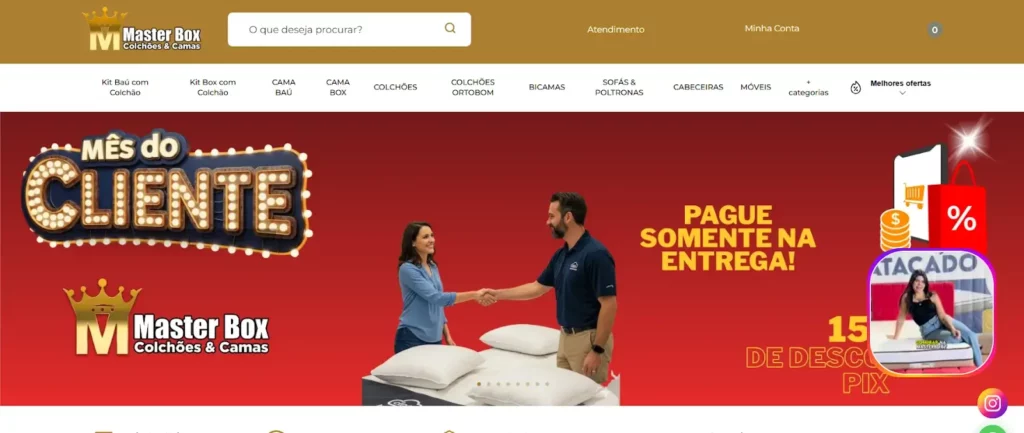 Imagem da loja virtual dropshipping Masterbox Colchões criada e gerenciada na plataforma de e-commerce Tray