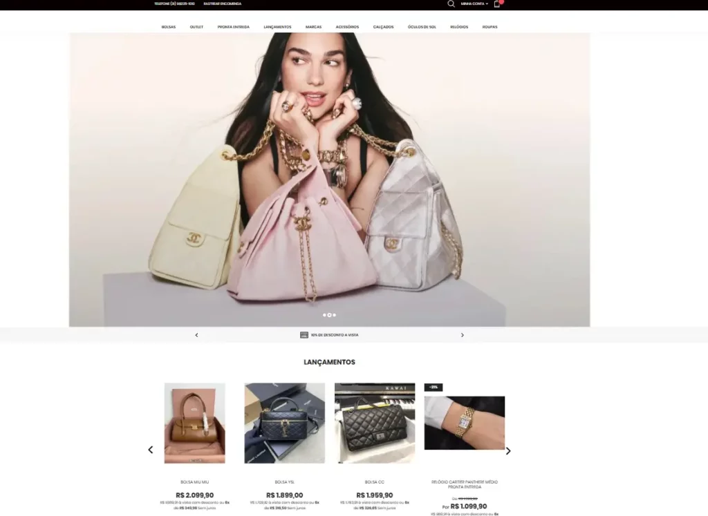 Imagem da loja virtual dropshipping presente de grife criada e gerenciada na plataforma de e-commerce Tray