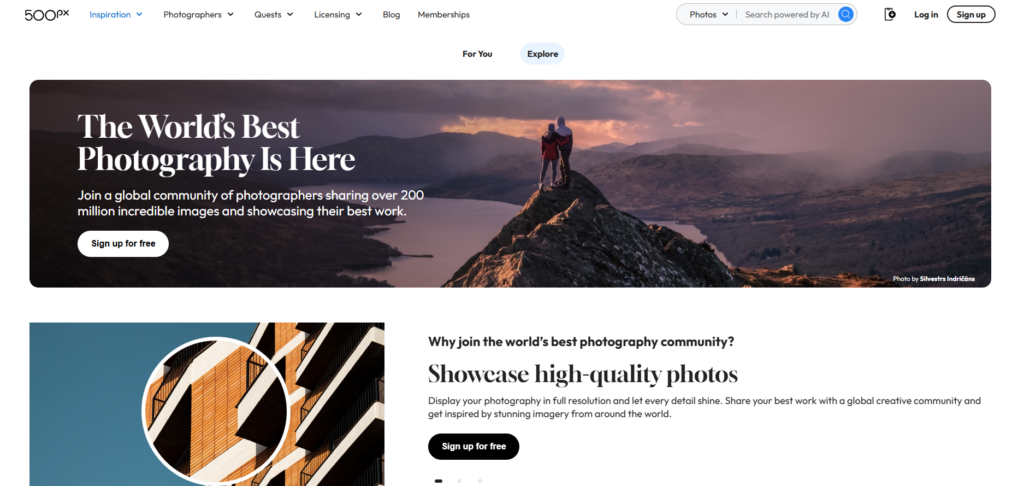 Como vender fotos onlinne, plataforma 500px