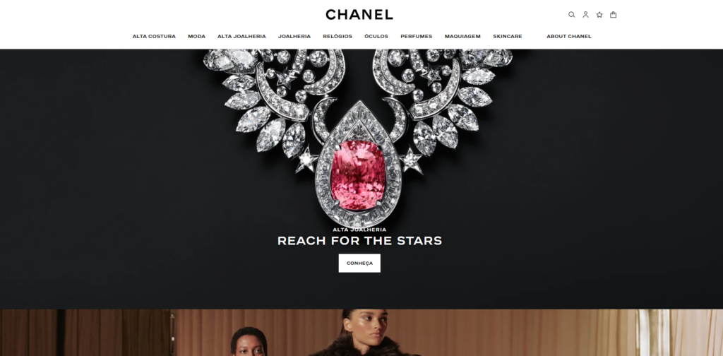 A imagem mostra um print do site da Chanel
