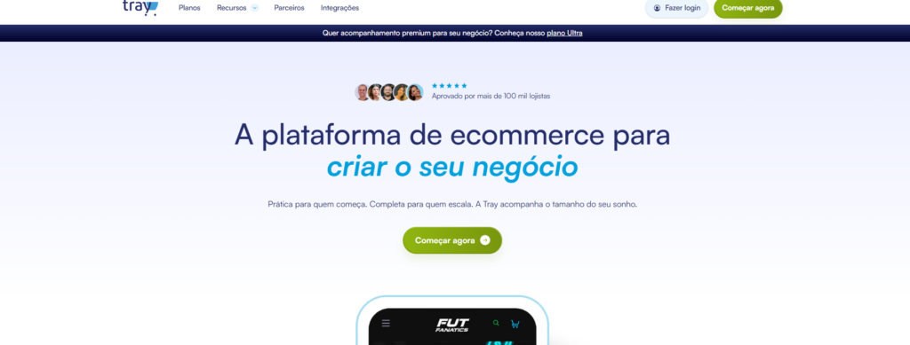 Página inicial do site da Tray