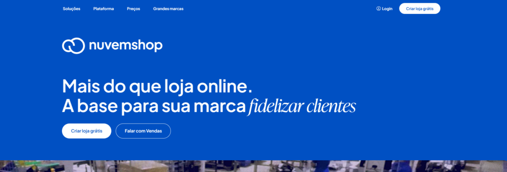 Página incial da platafora NuvemShop