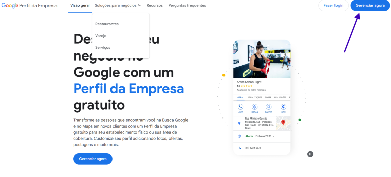 Passo 1 para cadastrar empresa no google